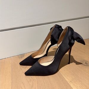 Black satin heels with back bows